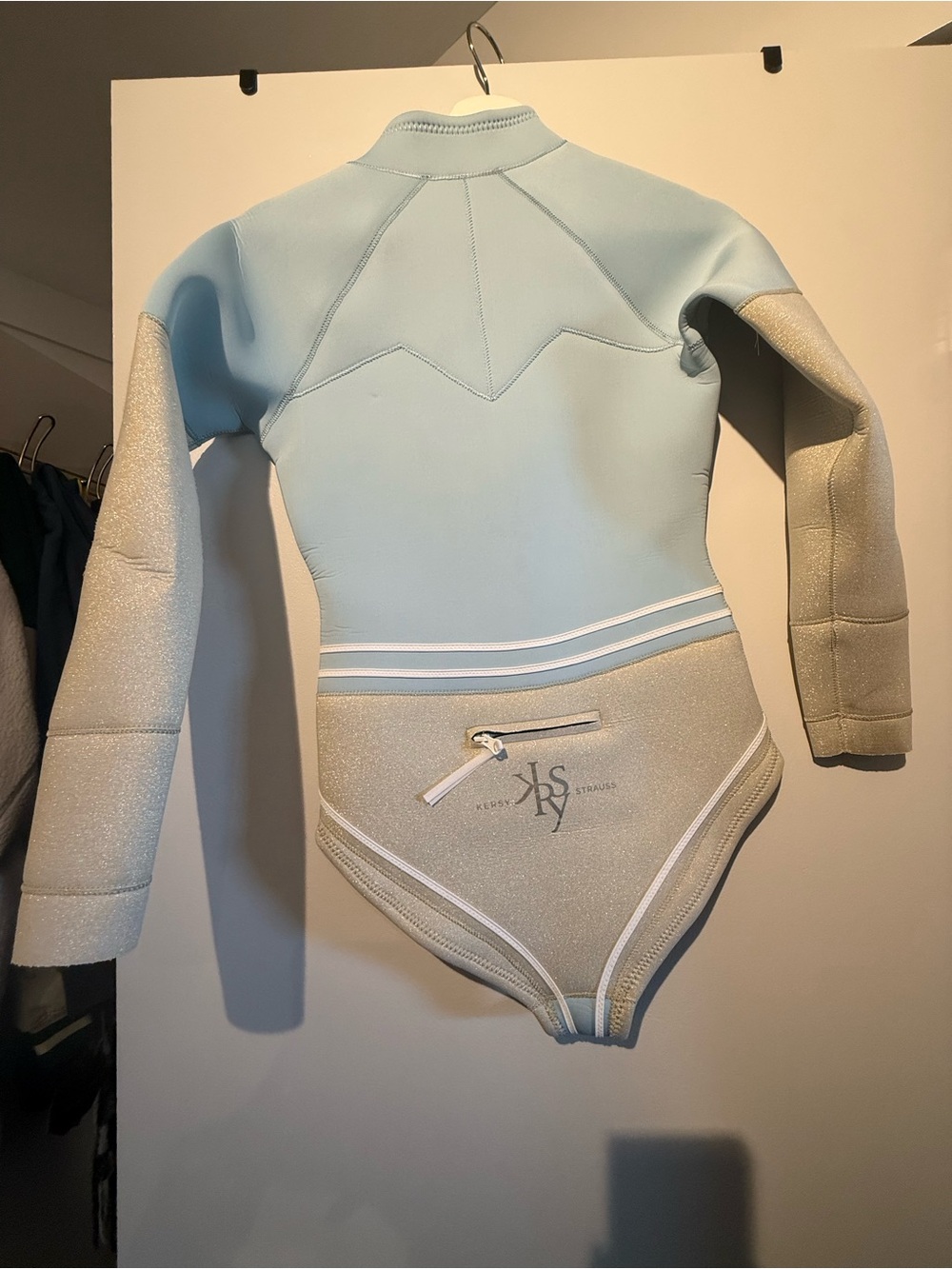 Light Blue Long Sleeve One-Piece Swimsuit - Picture 3 of 6